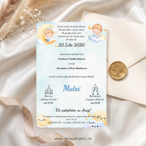 Invitația B.8 bebeluși pe nori, pastel