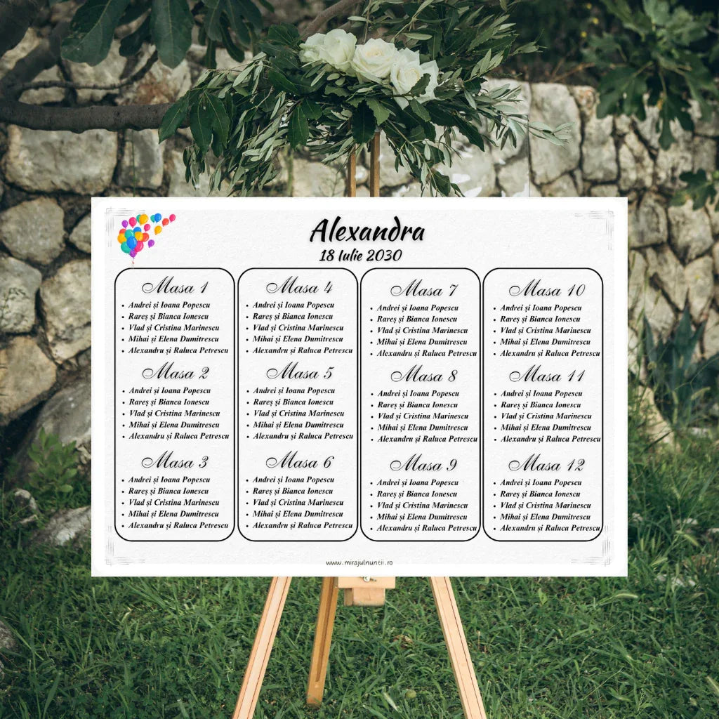 Listă invitați - Opis cu grafică personalizată BOTEZ - MirajulNuntii.ro