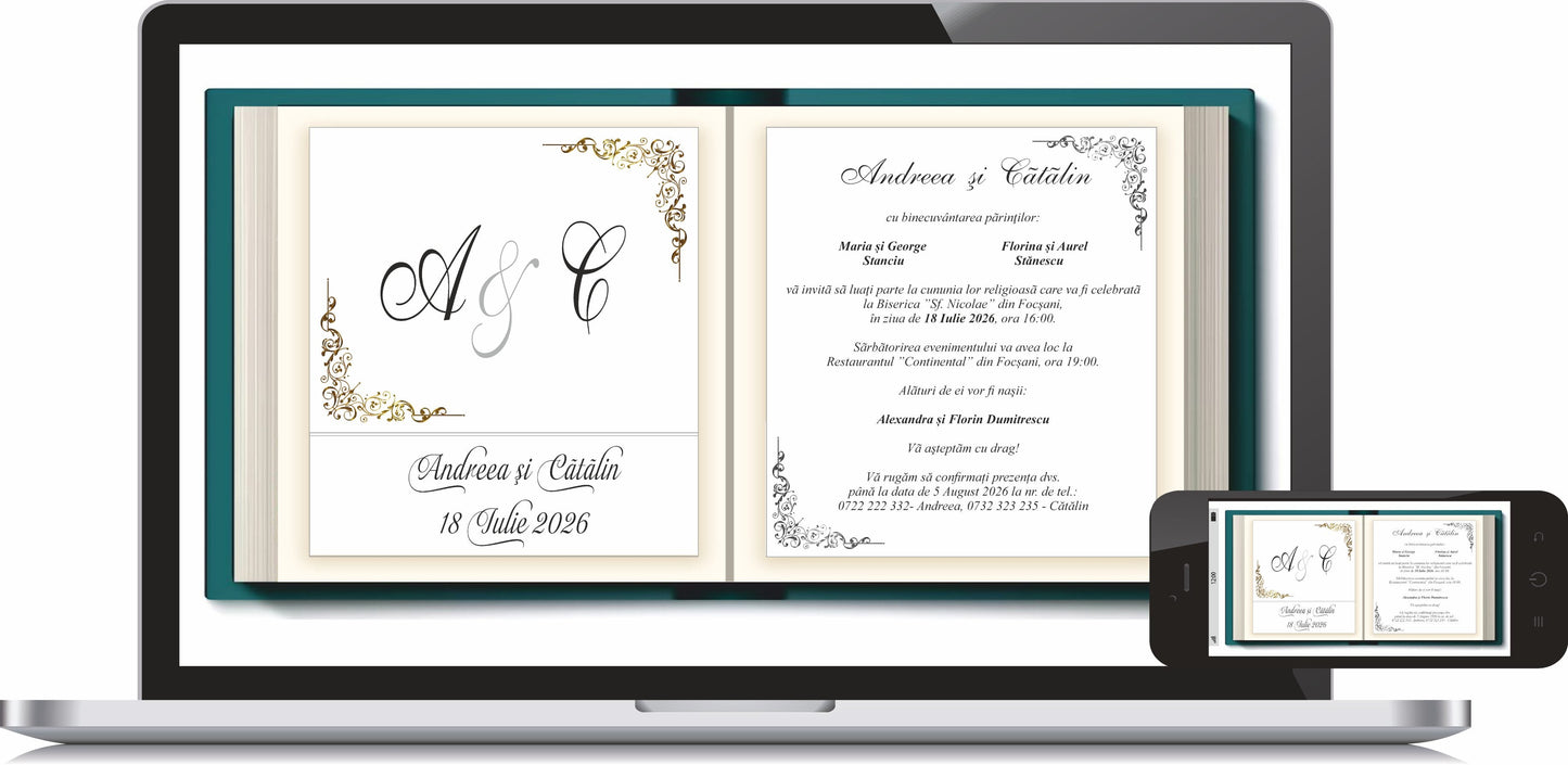 Invitatie NUNTA Digitala - cod 2028 - MirajulNuntii.ro