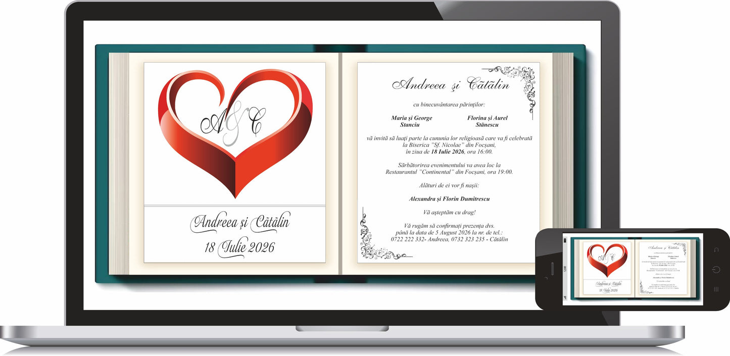 Invitatie NUNTA Digitala - cod 2050 - MirajulNuntii.ro