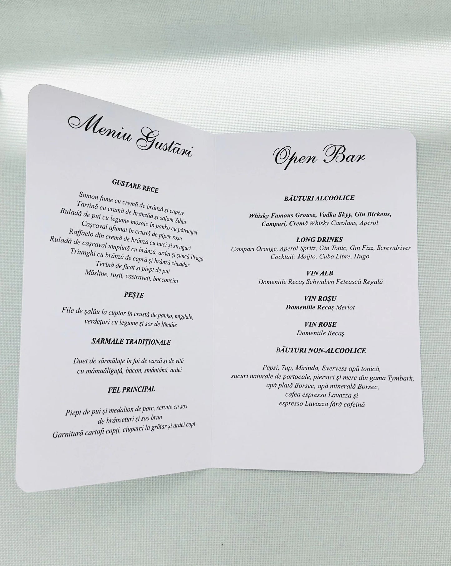 Meniu nunta pliat tip carte cod Miraj 2059 - MirajulNuntii.ro