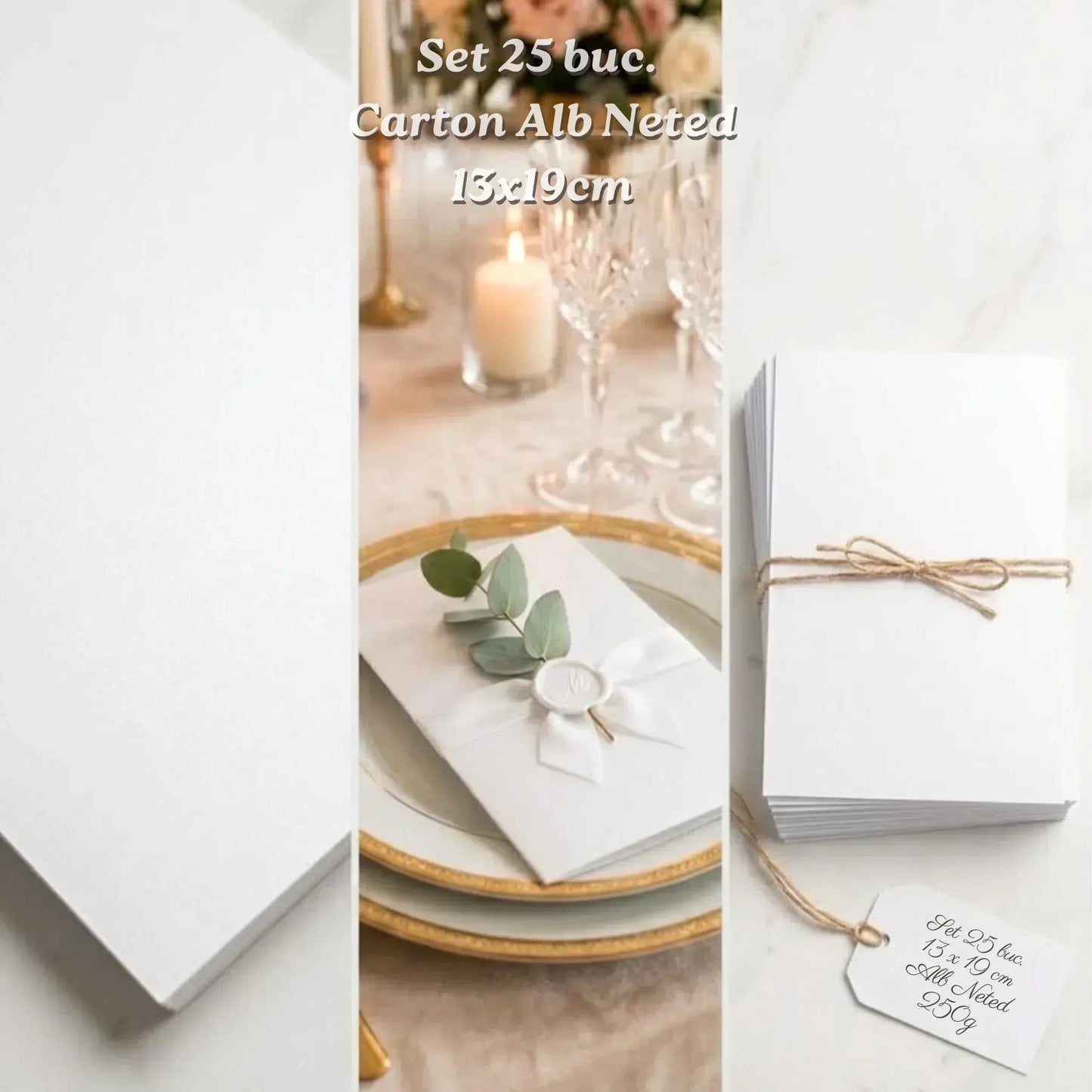 Set 25 Bucăți Carton Alb Semilucios Premium 13 x 19 cm „Pure Velvet” – Cod: C.A.N. 250 gr./mp.