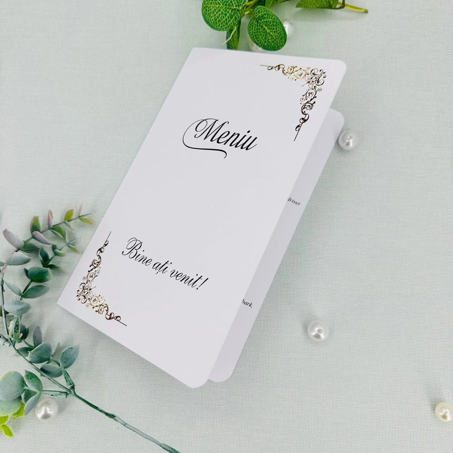 Meniu nunta pliat tip carte cod Miraj 2028 - MirajulNuntii.ro