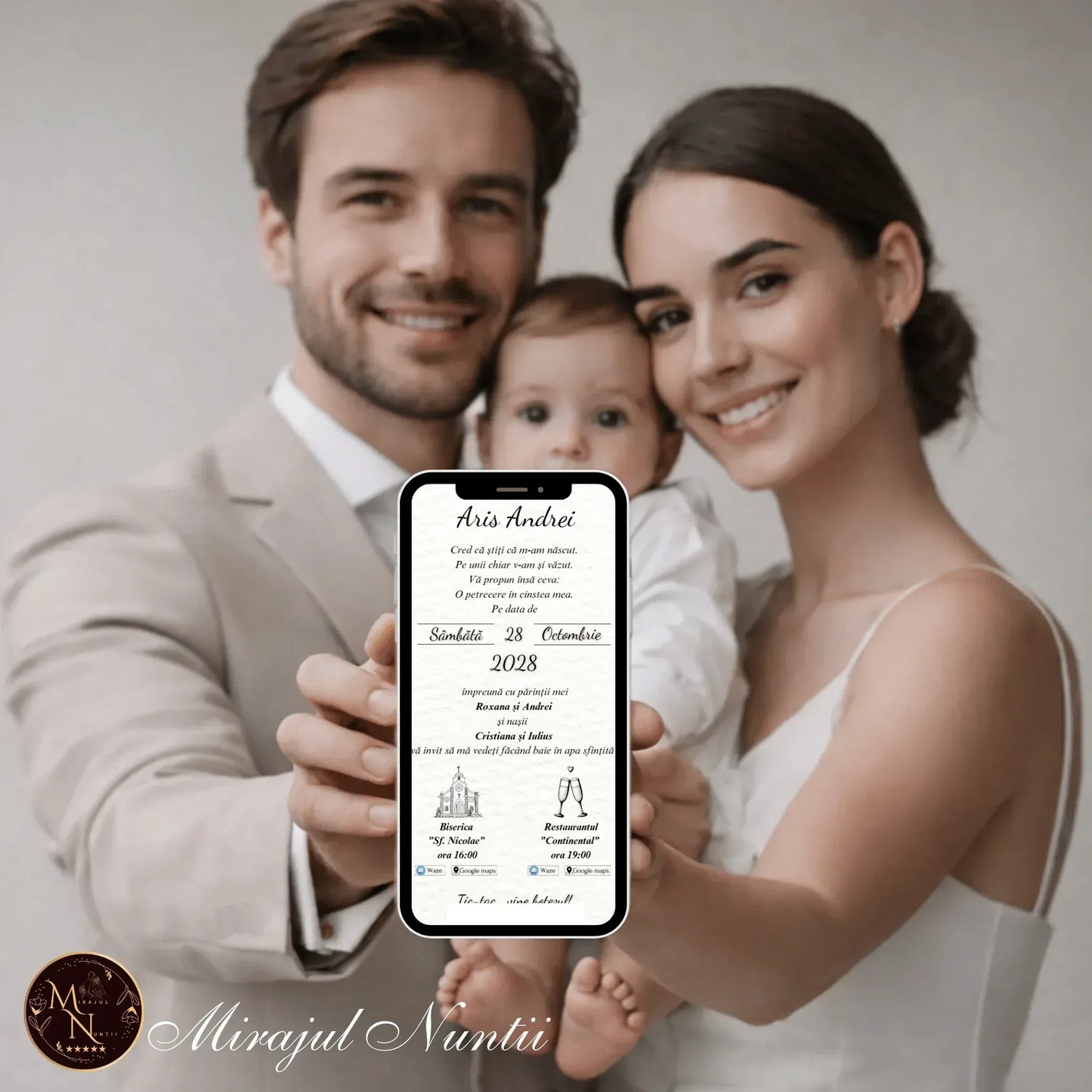 Invitatie On-Line Botez Grafică Personalizată - MirajulNuntii.ro