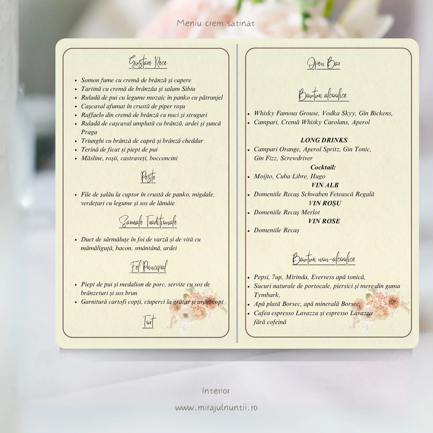 Meniu nunta pliat tip carte cod Magnific C.44 - 10044 - MirajulNuntii.ro