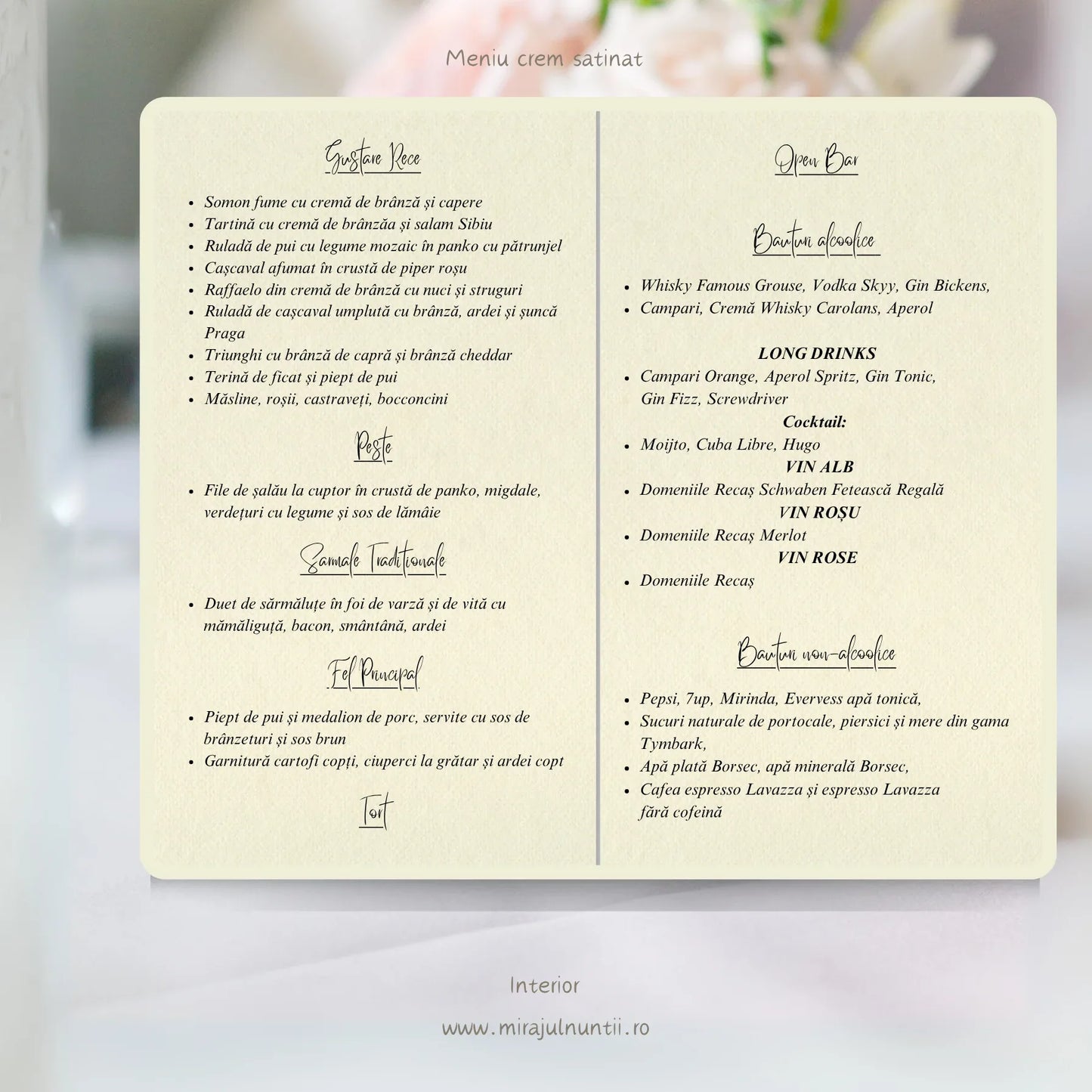 Meniu nunta pliat tip carte cod Magnific C.9 - 10009 - MirajulNuntii.ro