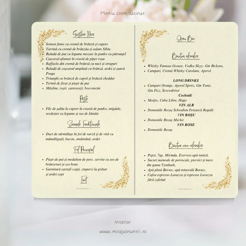 Meniu nunta pliat tip carte cod Magnific C.13 - MirajulNuntii.ro