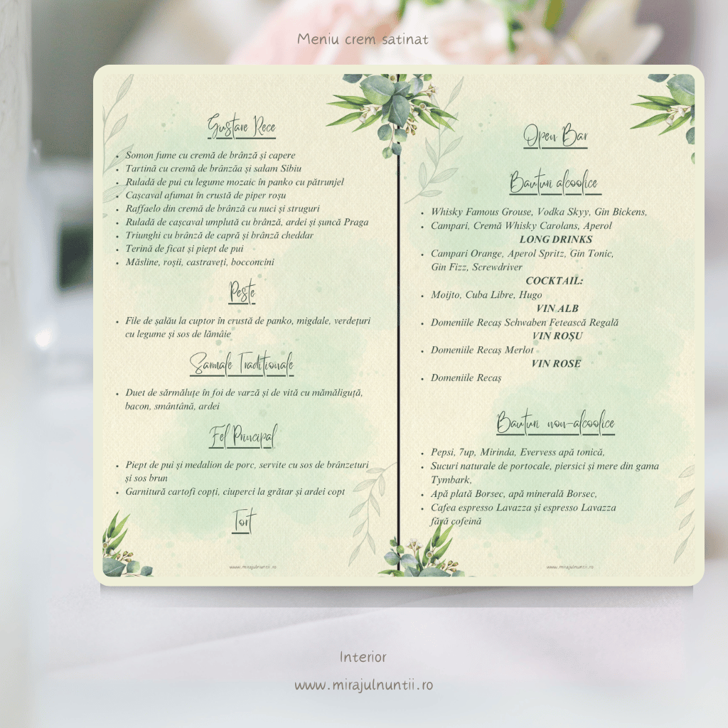Meniu nunta tip carte cod Magnific C.25 - MirajulNuntii.ro