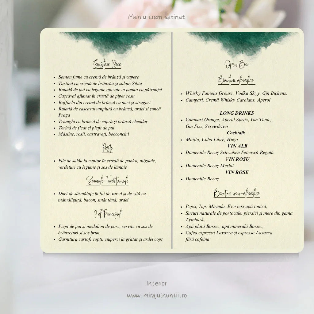 Meniu nunta pliat tip carte cod Magnific C.1 - MirajulNuntii.ro