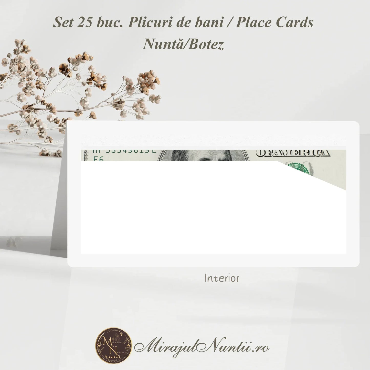 Set 25 buc Plicuri Bani Botez Ursuleț și Balon, Carton Premium, Bleu, Place Card, Cod B 20003