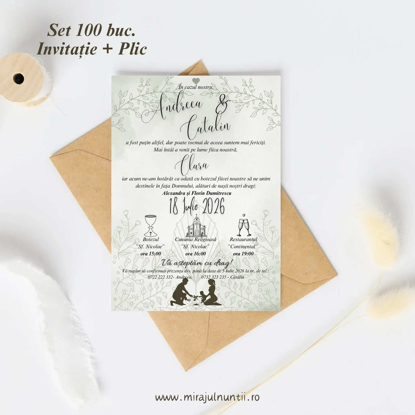 Set 100 buc. Invitații + Plic Magnific 10015 - MirajulNuntii.ro