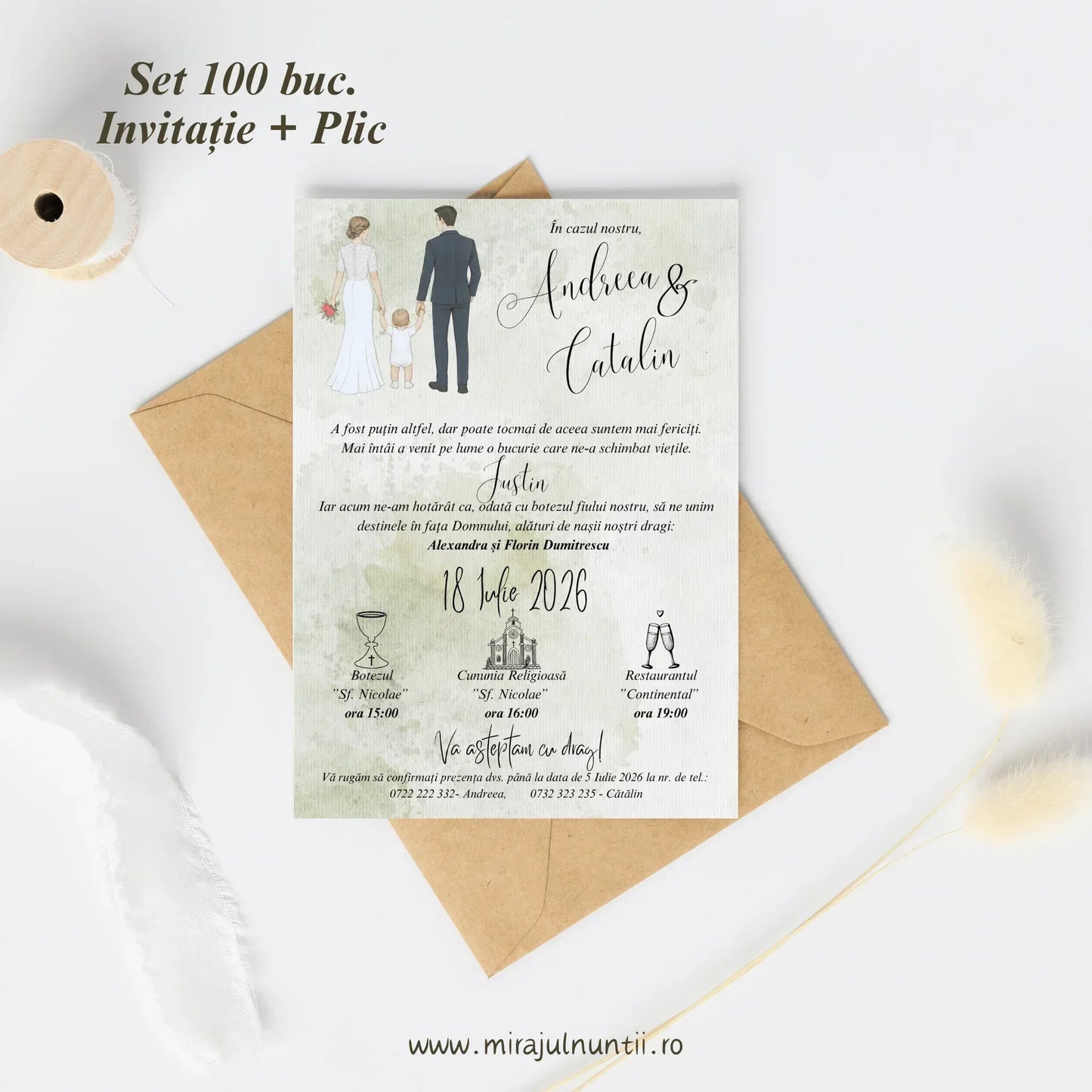 Set 100 buc. Invitații + Plic Magnific 10023.B - MirajulNuntii.ro