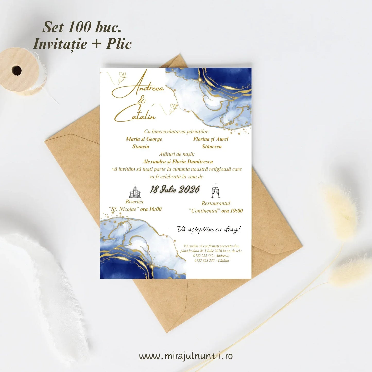 Set 100 buc. Invitații + Plic Magnific 10003 - MirajulNuntii.ro