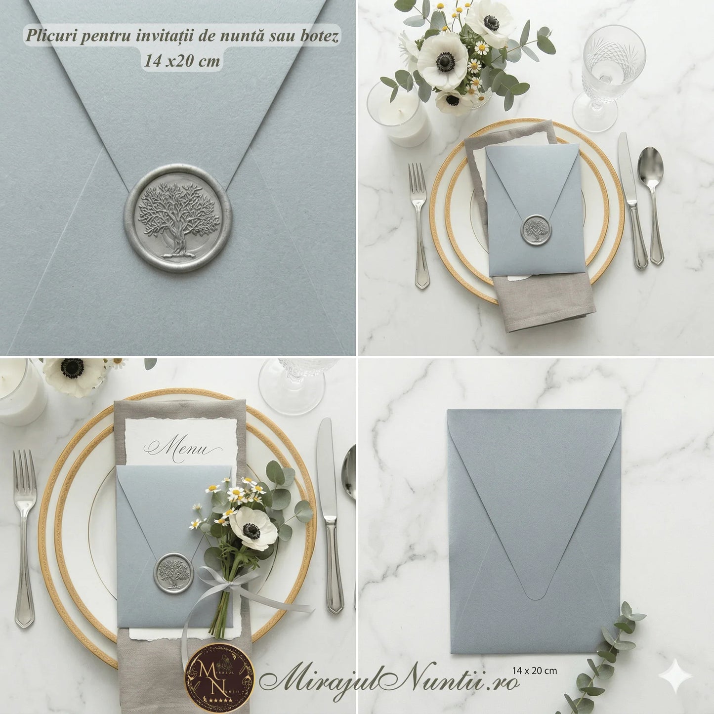 Plic Invitatie - z9368 14x20 cm, 120 gr. argintiu mat -vertical