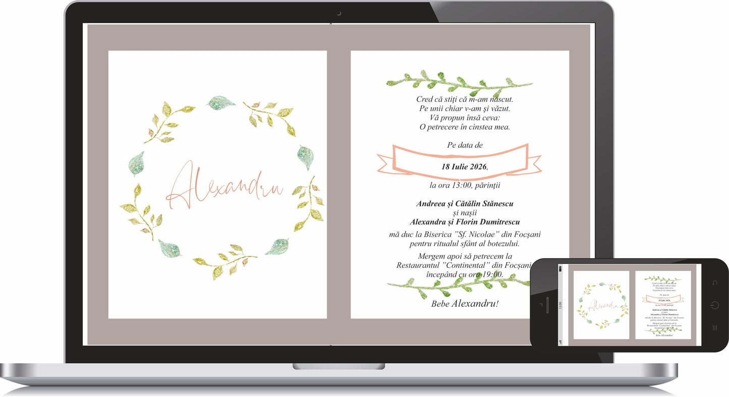 Invitatie BOTEZ Digitala - cod 6013 - MirajulNuntii.ro