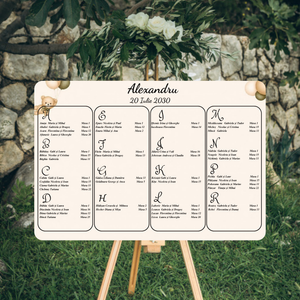 Opis botez orizontal cod Magnific B. 9002, cu numele Alexandru, lista invitaților în ordine alfabetică și ursuleț cu baloane în colțurile de sus, pe șevalet.