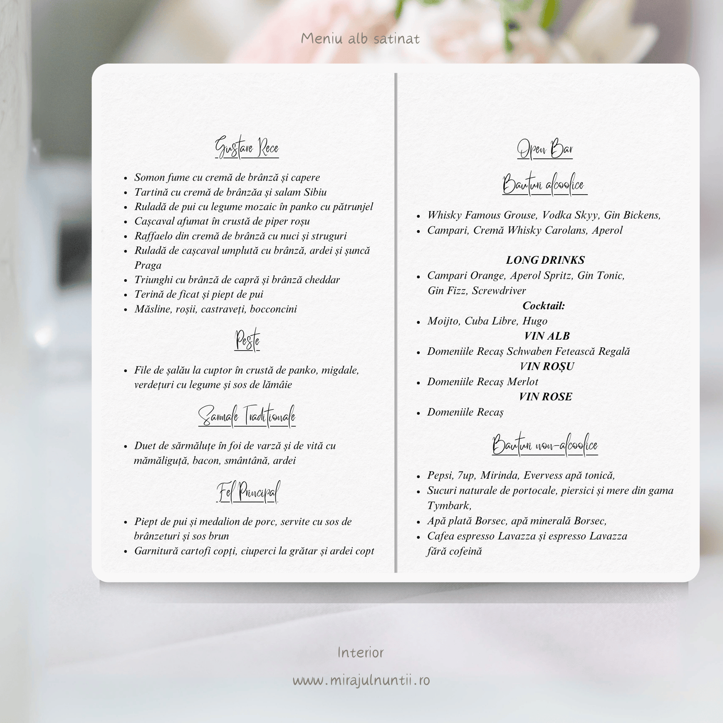 Meniu nunta tip carte Magnific personalizat la cerere