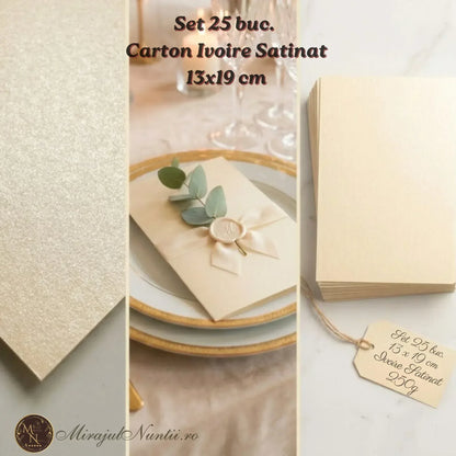 Set 25 Bucăți Carton Ivoire Satinat Premium 13 x 19 cm „Luminous Grace” – Cod: C.I.S. 250 gr./mp.