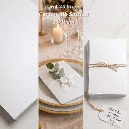 Set 25 Bucăți Carton Alb Satinat Premium 13 x 19 cm „Satin Essence” – Cod: C.A.S. 250 gr./mp.