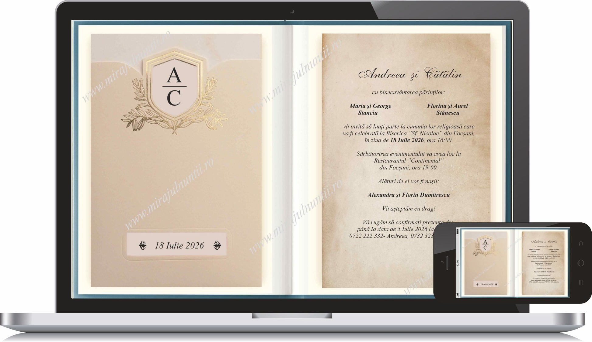 Invitatie NUNTA Digitala - cod 9198 - MirajulNuntii.ro