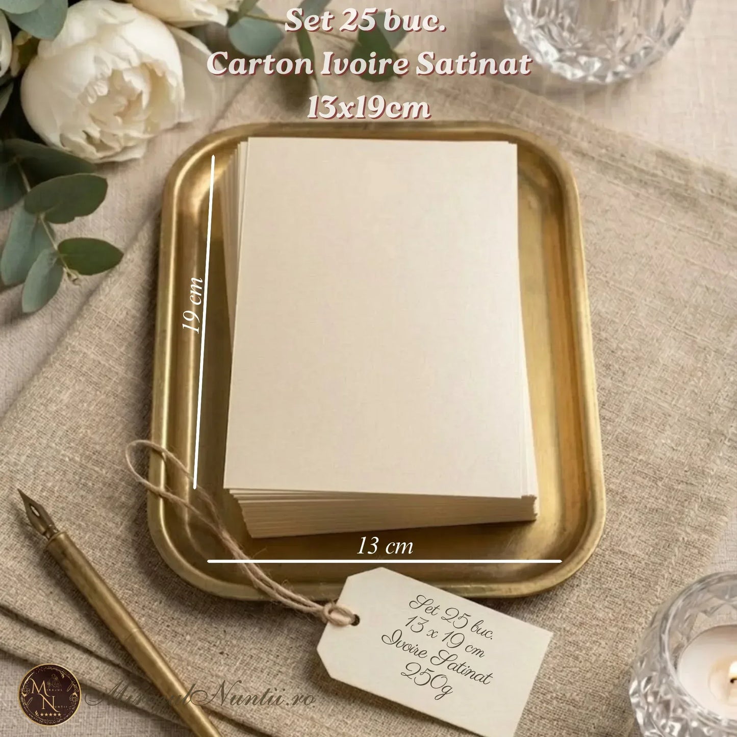 Set 25 Bucăți Carton Ivoire Satinat Premium 13 x 19 cm „Luminous Grace” – Cod: C.I.S. 250 grame