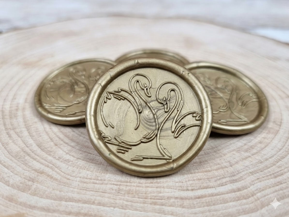 Set 50 buc Sigilii Ceară Lebede Ceară Naturală Auriu Invitații Nuntă Botez SIG-LEB-50