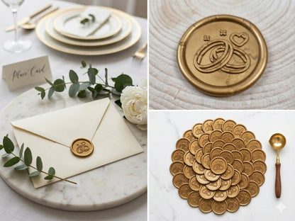 Set 50 buc Sigilii Ceară Verighete Ceară Naturală Auriu Invitații Nuntă SIG-VER-50