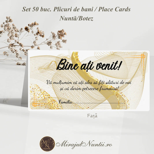 Set 50 buc. Plicuri de Bani Nuntă/Botez & Place Cards, Model C.10006.2, Design Elegant, Premium