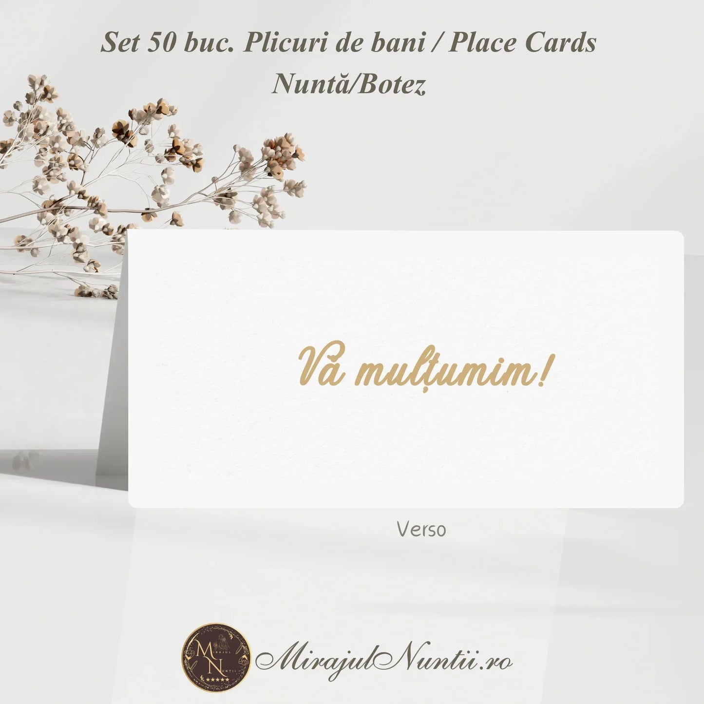 Set 50 buc. Plicuri Bani Nuntă Place Carduri Elegant Floral Gold Auriu & Alb Premium Cod C.10013