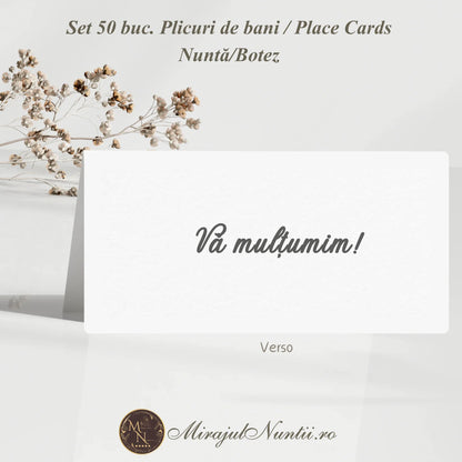 Set 50 buc Plicuri Bani Nuntă Botez Model Acuarelă Albastru Regal Place Cards Premium, Cod C.11001