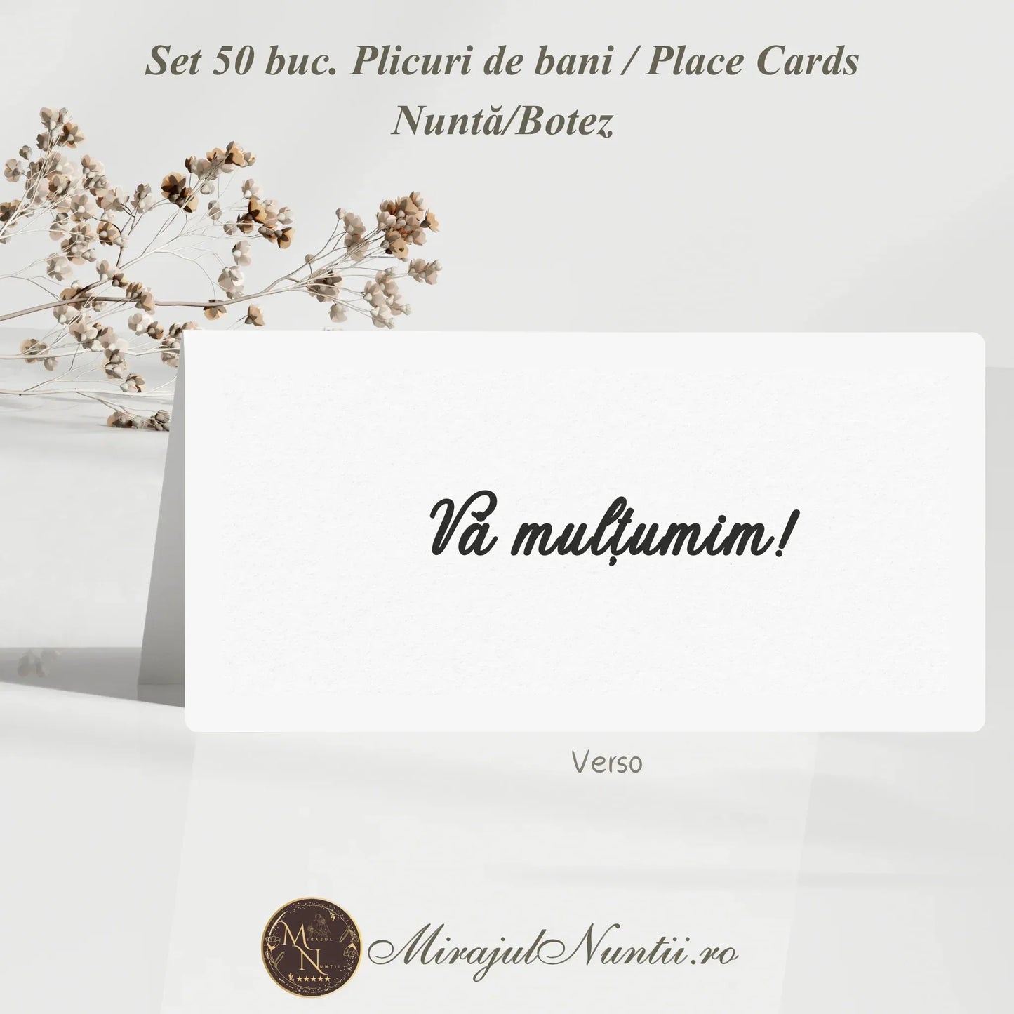 Set 50 buc Plicuri Bani Royal Filigree Carton Premium Alb-Auriu Nuntă/Botez Classic Cod 2028