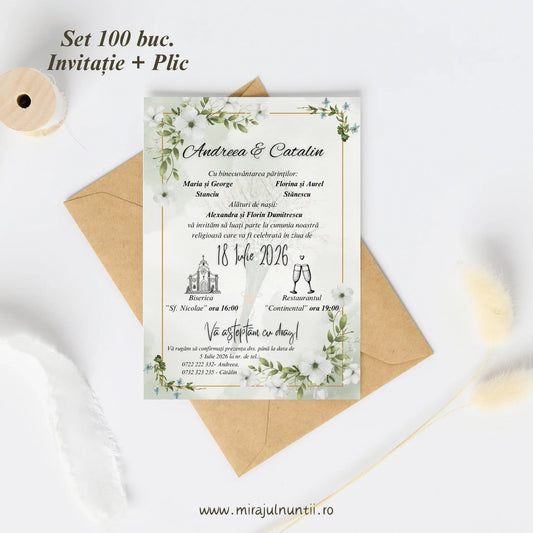 Set 100 buc. Invitații + Plic Magnific 10010 - MirajulNuntii.ro