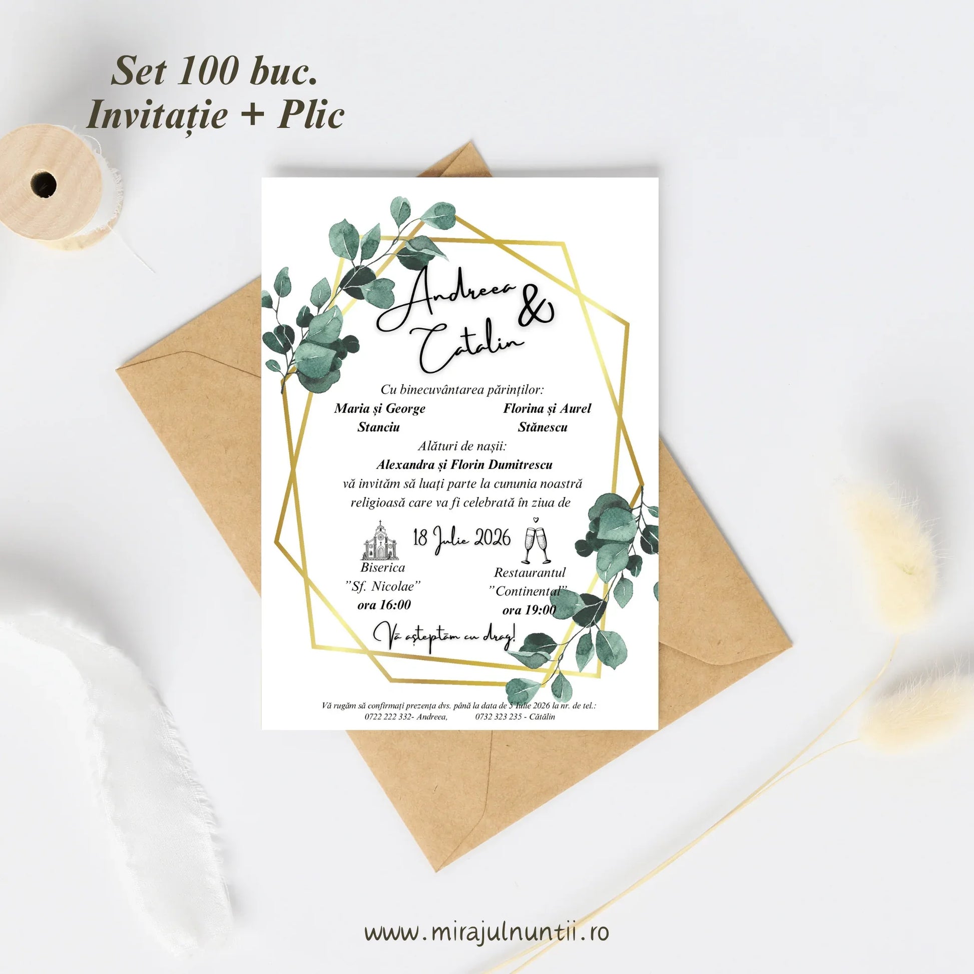 Set 100 buc. Invitații + Plic Magnific 10012 - MirajulNuntii.ro