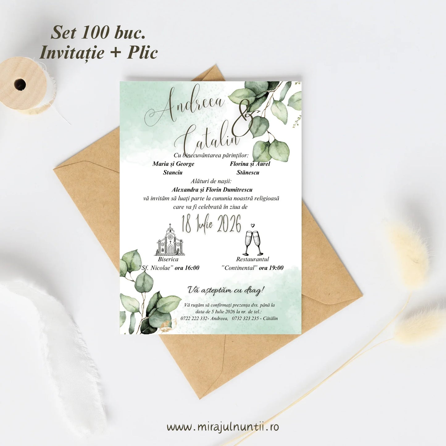 Set 100 buc. Invitații + Plic Magnific 10016 - MirajulNuntii.ro