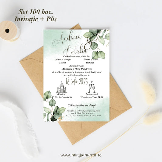 Set 100 buc. Invitații + Plic Magnific 10016 - MirajulNuntii.ro