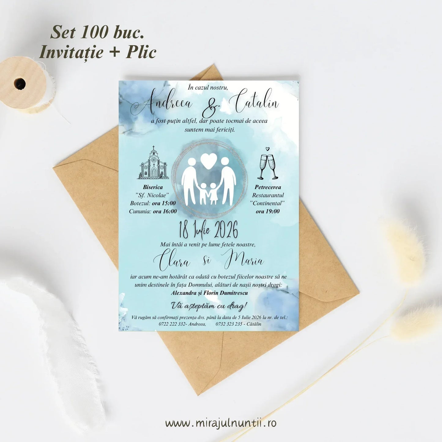 Set 100 buc. Invitații + Plic Magnific 10017 - MirajulNuntii.ro