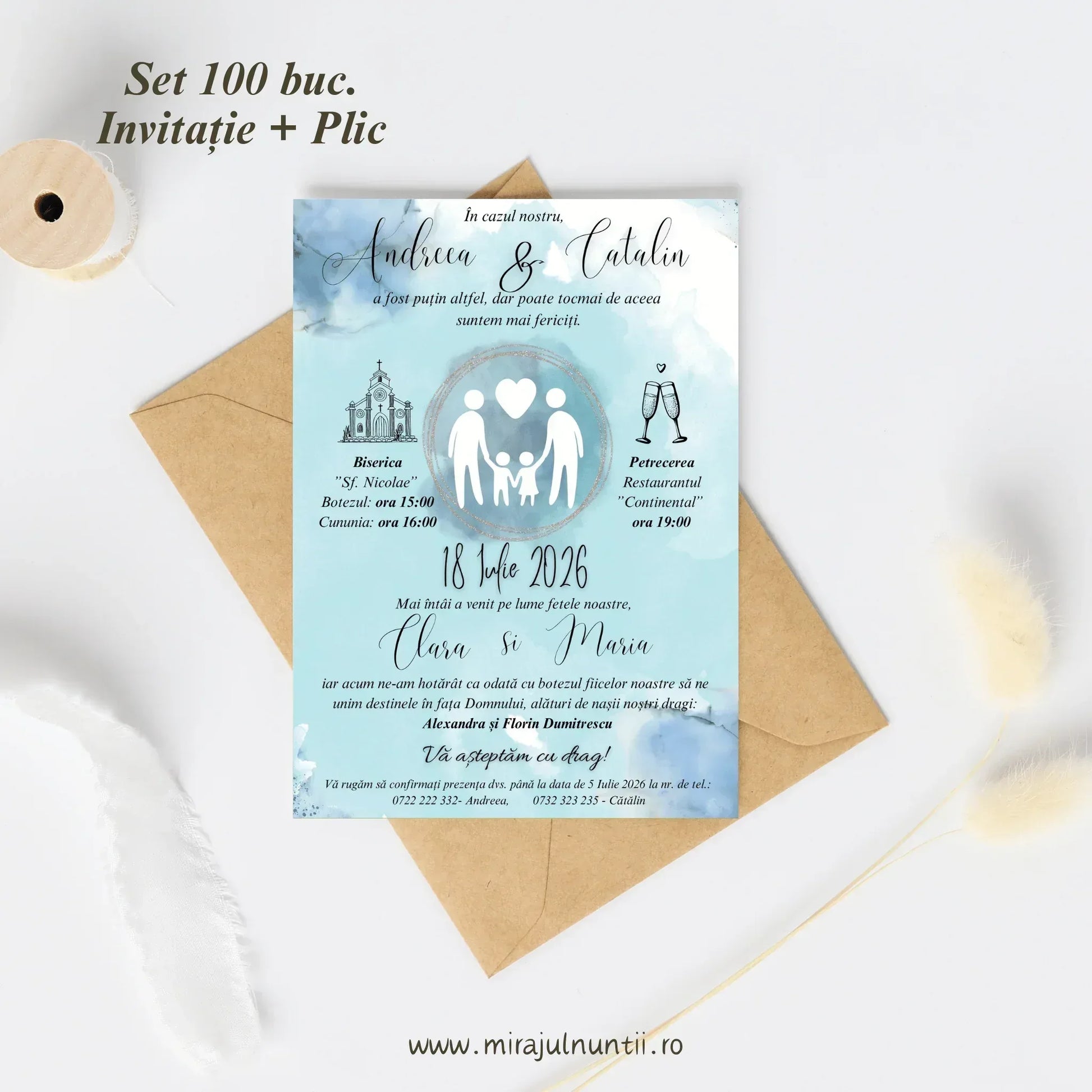 Set 100 buc. Invitații + Plic Magnific 10017 - MirajulNuntii.ro