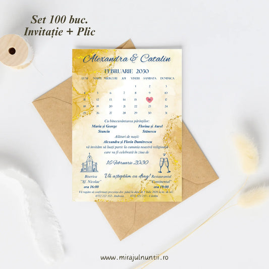 Set 100 buc. Invitații + Plic Magnific 10018 - MirajulNuntii.ro