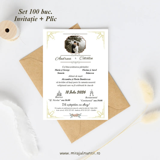 Set 100 buc. Invitații + Plic Magnific 10002 - MirajulNuntii.ro