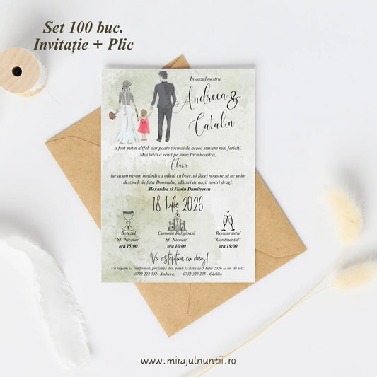 Set 100 buc. Invitații + Plic Magnific 10023 - MirajulNuntii.ro