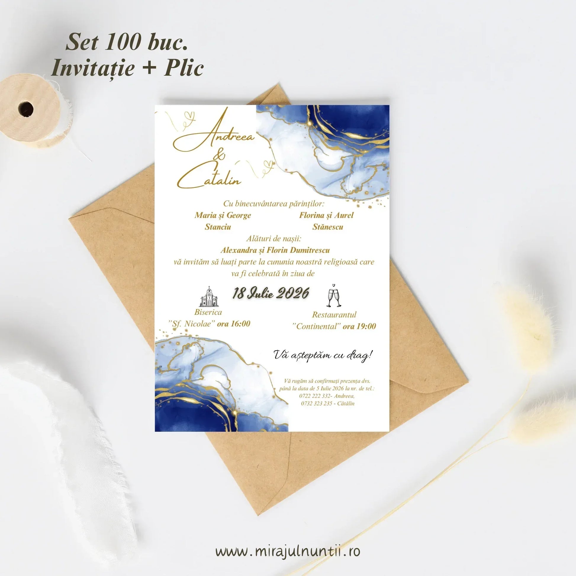 Set 100 buc. Invitații + Plic Magnific 10003 - MirajulNuntii.ro