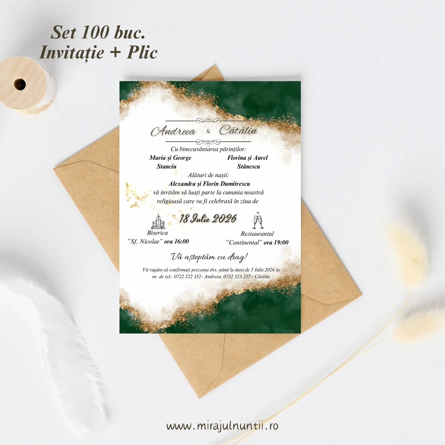 Set 100 buc. Invitații + Plic Magnific 10004 - MirajulNuntii.ro