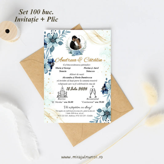 Set 100 buc. Invitații + Plic Magnific 10005 - MirajulNuntii.ro