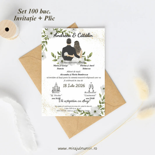 Set 100 buc. Invitații + Plic Magnific 10009 - MirajulNuntii.ro