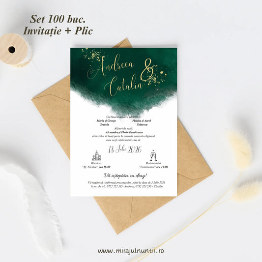 Set 100 buc. Invitații + Plic Magnific 10001 - MirajulNuntii.ro
