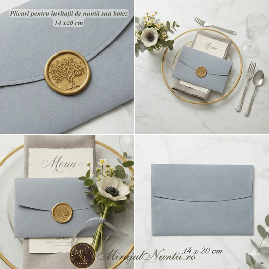 Set 50 buc. Plicuri Invitatii de Nunta sau Botez Carton Argintiu Mat Premium Cod Z007, 14x20 cm, 90 gr.
