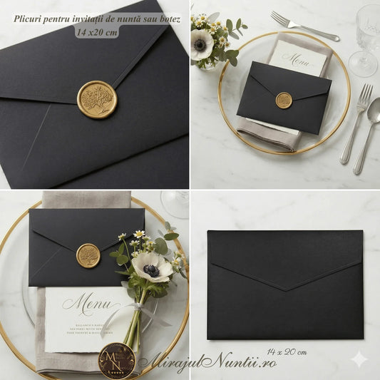 Plic Invitatie - z9234 14x20 cm, 160 gr. negru - orizontal