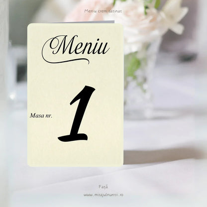 Meniu de nuntă pliat tip carte cu grafică personalizată – imaginea 5