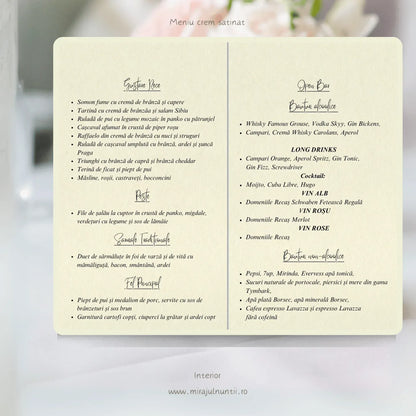 Meniu de nuntă pliat tip carte cu grafică personalizată – imaginea 6