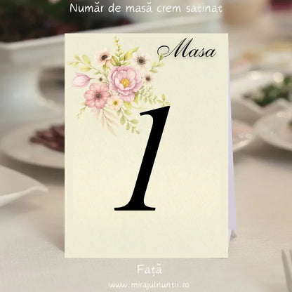 Număr de masă pentru nuntă cu flori roz în acuarelă, cod Miraj 7721 – imaginea 3